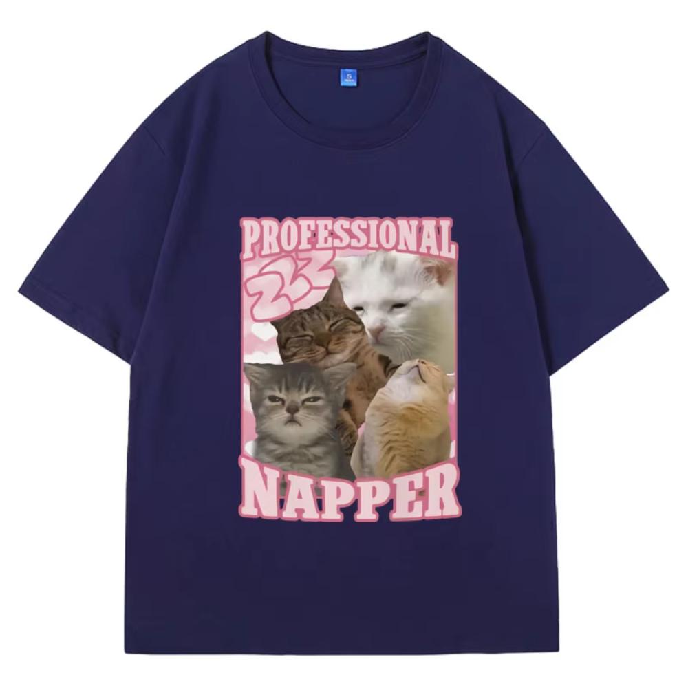 Professional Napper Funny Cat Meme T-shirt Men Women Casual Cotton Oversized Tshirt Vintage Fashion Aesthetic T Shirt Streetwear