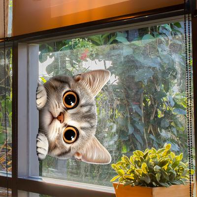 Cartone Animato Gatto Sbircione Balcone Vetro Sfondo Casa Abbellimento Adesivo Finestra