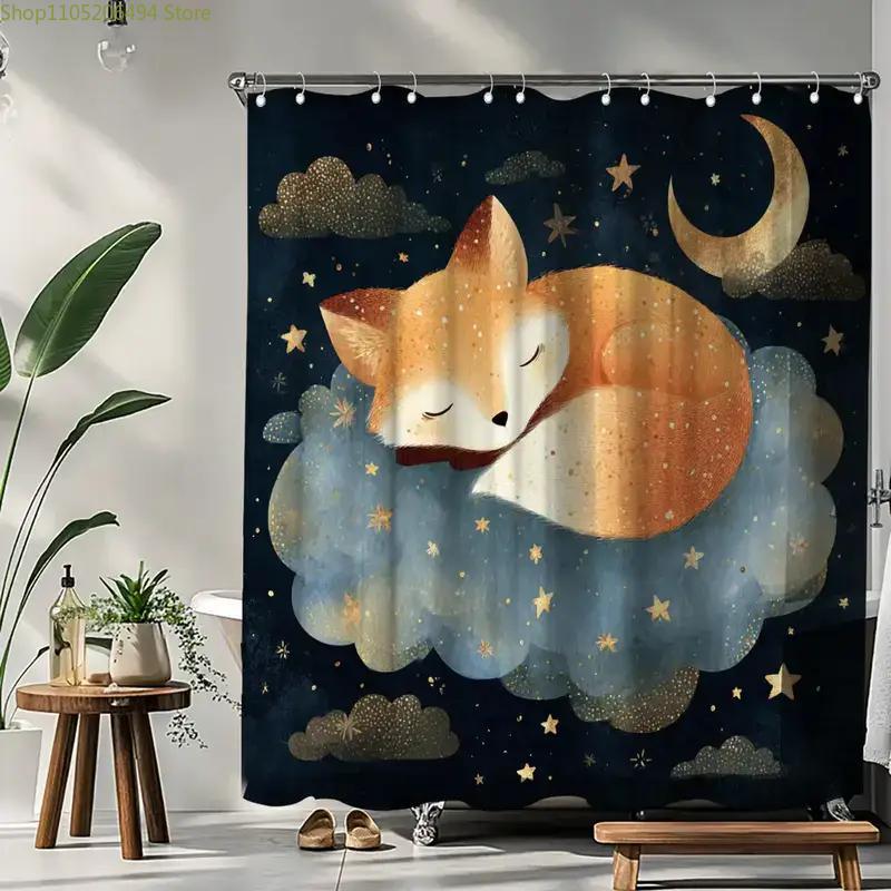 A Bathroom Shower Curtain Featuring Zodiac Signs, a Fox Festival Design, Includes 12 Hooks, Measuring 180*180Cm for Home Decor