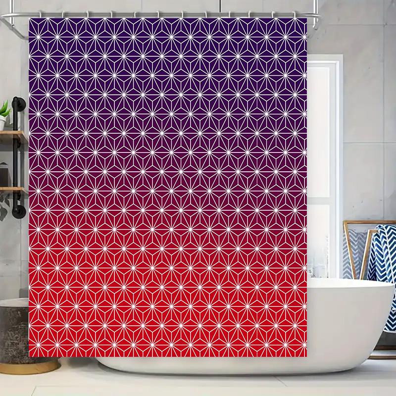 

Modern Geometric Pattern Shower Curtain Waterproof Bathroom Decor With Red And Blue Gradient Design 72X84 Inches For Bathtub Or W60H190(CM)-1 Pcs