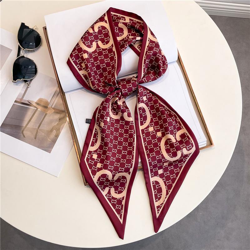 Long small silk scarf women's spring, autumn and summer black neck protection scarf with shirt streamer ribbon belt thin scarf