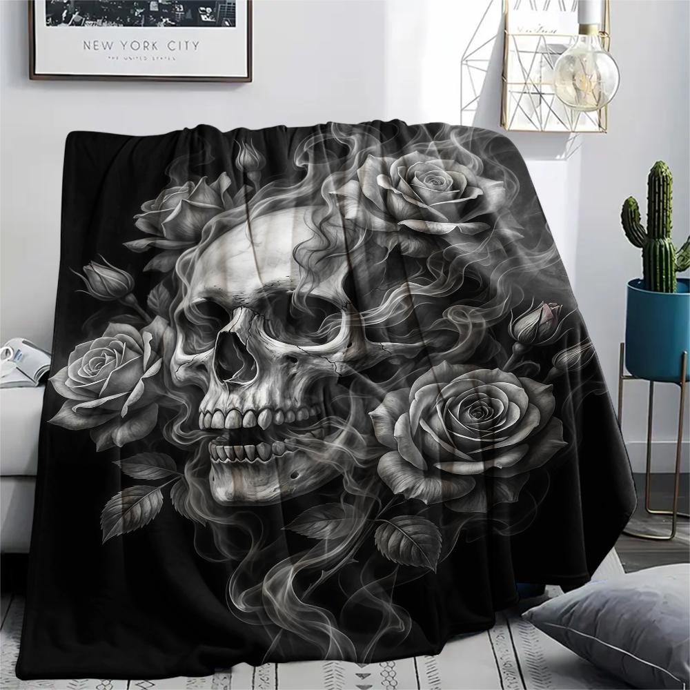 Dark Cupid Medusa Wolf Skull Print Flannel Blanket,High quality Comfortable for All Seasons,Home Decor,Warmth and Comfort,Perfect for Christmas Gifts