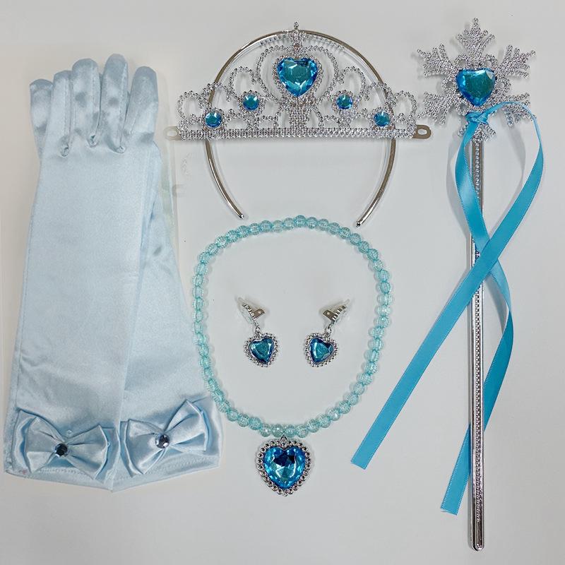 Kostümset zum Thema Die Eiskönigin: Krone, Zauberstab, Zöpfe, Halskette, Ohrringe und Handschuhe für Weihnachten & Halloween