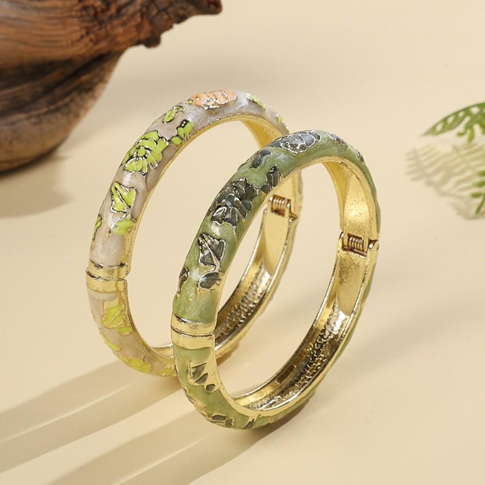 Enamel Floral Flower Leaf Bangle Colorful Women's Hand Bracelet Vintage Cloisonne Bangle Ladies