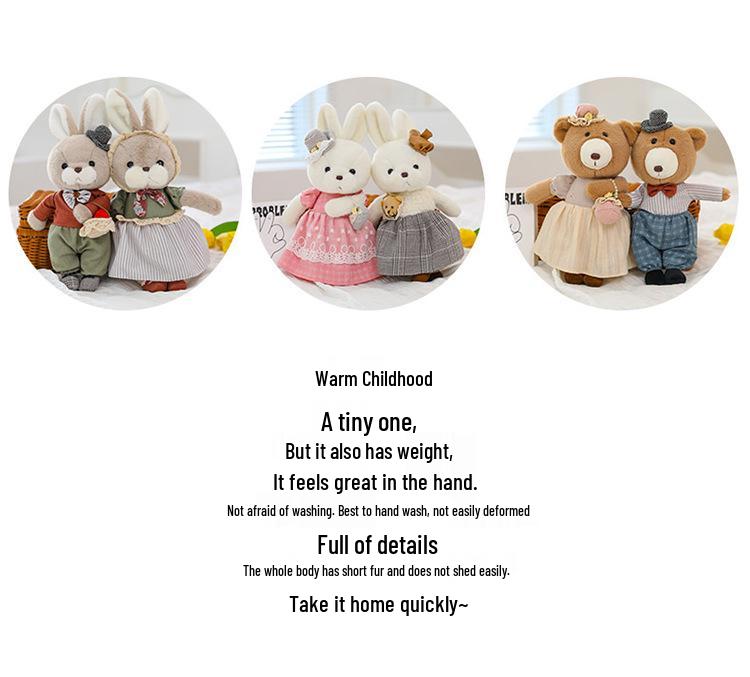 Adorable Rabbit & Bear Plush Toy, Eight-Inch Claw Machine Doll, Valentine's Day Gift