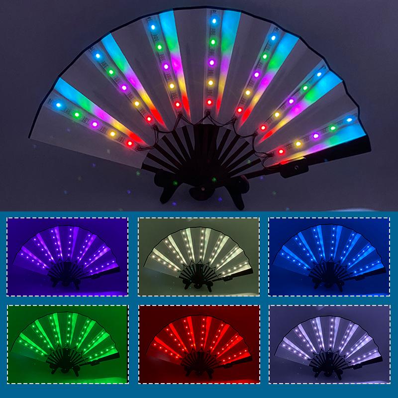 LED Luminous Lace Rose Folding Dance Fan - Chinese Style Wedding Accessory