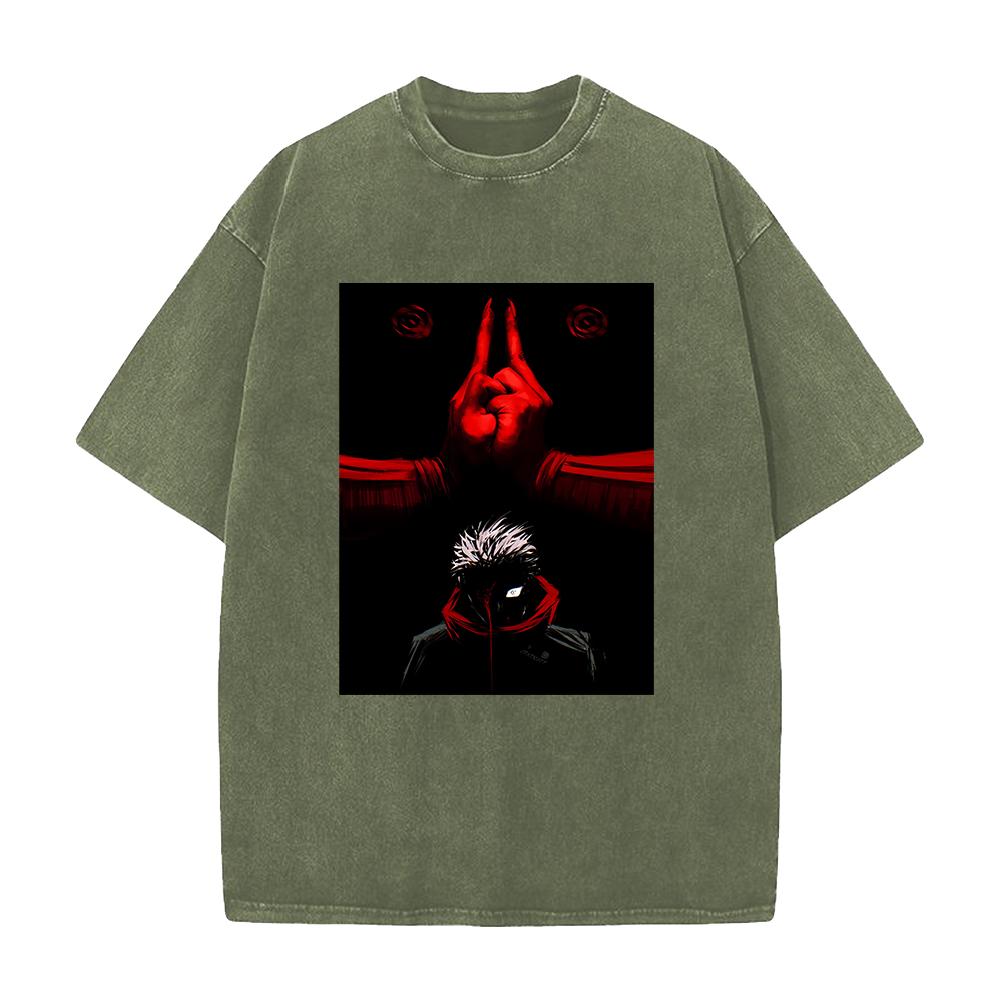 Manga Jujutsu Kaisen Ryomen Sukuna Printed Tee Men Women Clothing Washed Cotton T-shirt Casual Oversized T Shirt Harajuku Tshirt