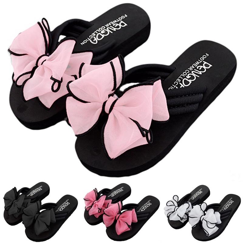 Chic And Comfortable Women Ladies Flat Slip On Sliders Slippers With Bow Accent