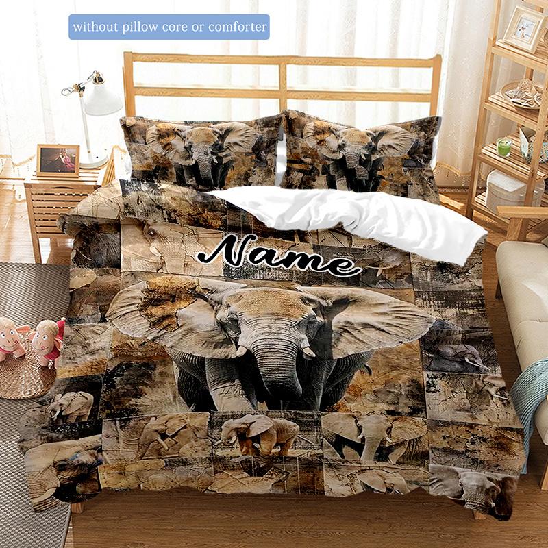Retroelephantstyle Customize Your Name Duvet Coversoftbedding Set For Bedroom Guest Room And Dorm Decoration Threepiece Set Includes 1 Duvet Cover 2