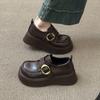Black Round Head High-end Small Leather Shoes Women's Spring 2025 New Muffin Shoes Platform Sweet Cool Single Shoes Loafers