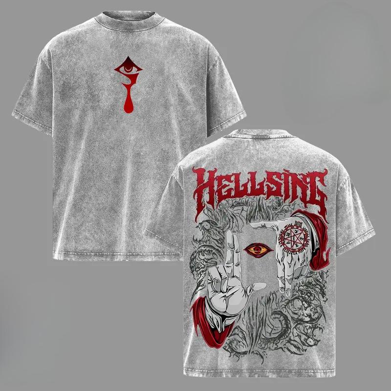 Hot Anime Hellsing Alucard Graphic Tee Men Women Short Sleeve Clothing Washed Cotton Tshirt Casual T-shirt Harajuku Male T Shirt