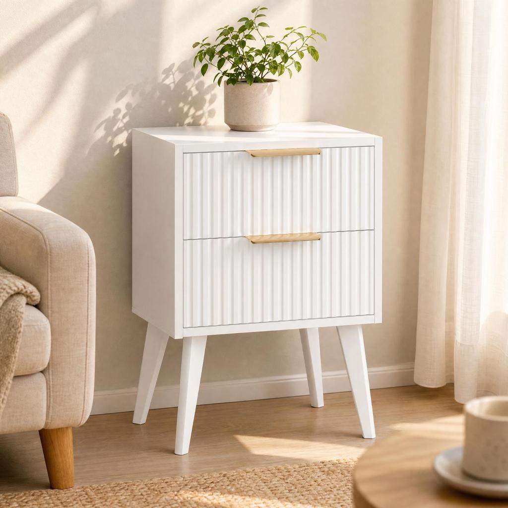 Bamboo Bedside Cabinet Nightstand Sustainable FloorStanding with Two Drawers for