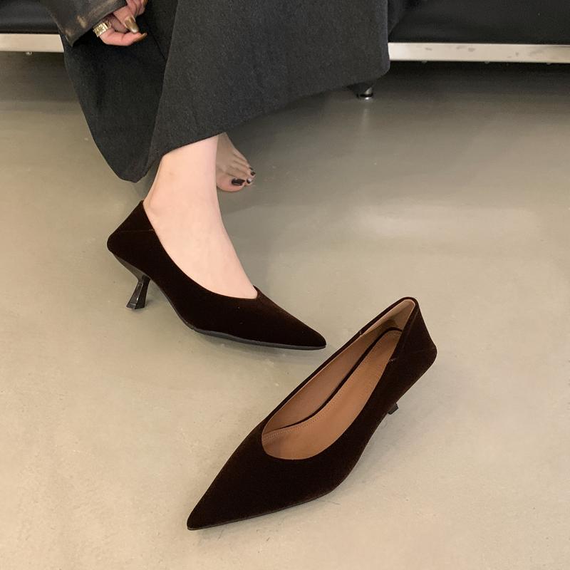 Fashion SUOJIALUN 2025 Autumn New Pointed Toe Pumps Shoes Fashion Shallow Slip On Ladies Elegant Single Shoes Thin High Heel Boat Shoes