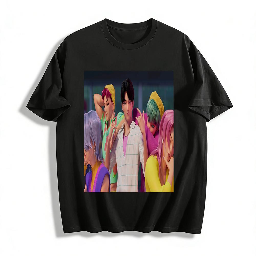 Virtual Idol Boy Group Print Casual T-Shirt Trendy Anime Style Loose Breathable Unisex Daily Top Pure cotton T-shirt XXS