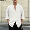 Oversized Men V Neck 3/4 Sleeve Button Up Splits Casual Shirts Tops