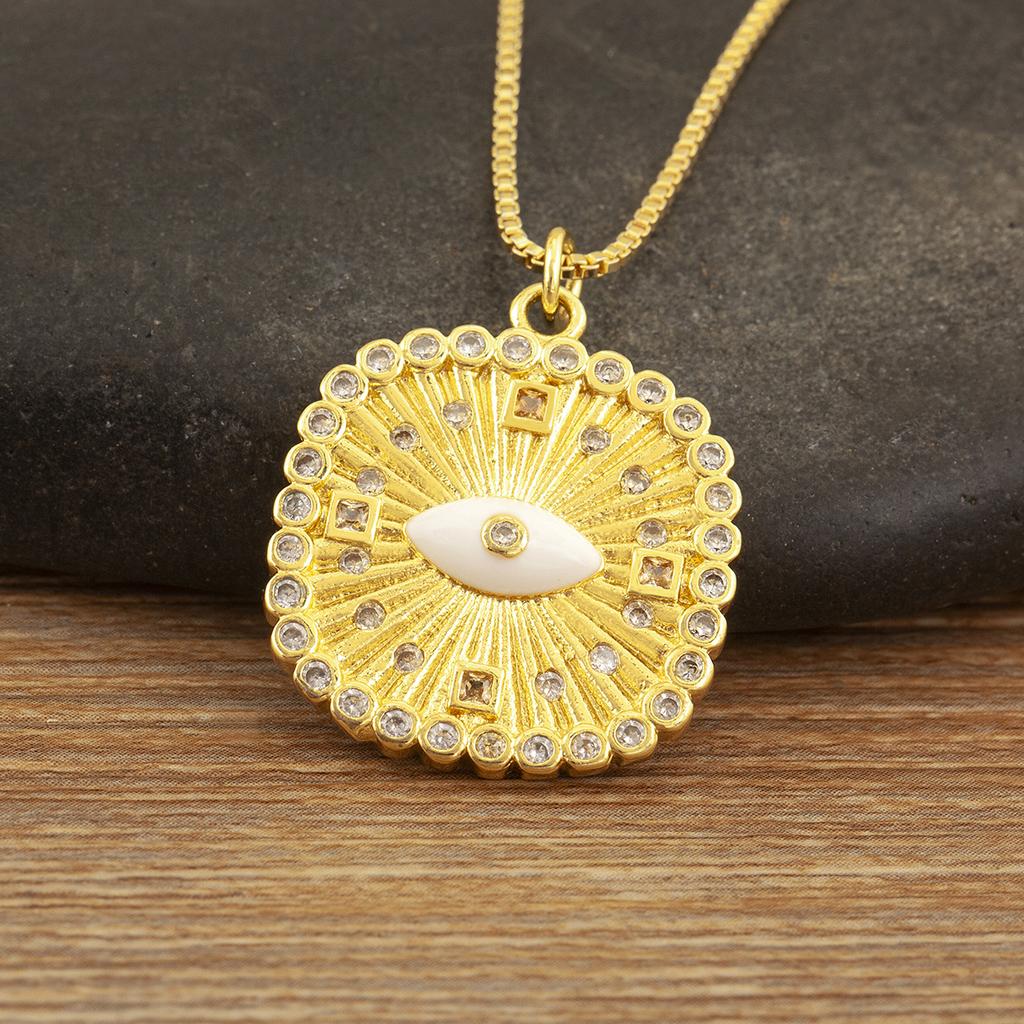 Nidin New Trendy Square Shape Evil Eye Charm Pendant Necklace For Women Men Copper Shiny Crystal Zircon Clavicle Chain Jewelry