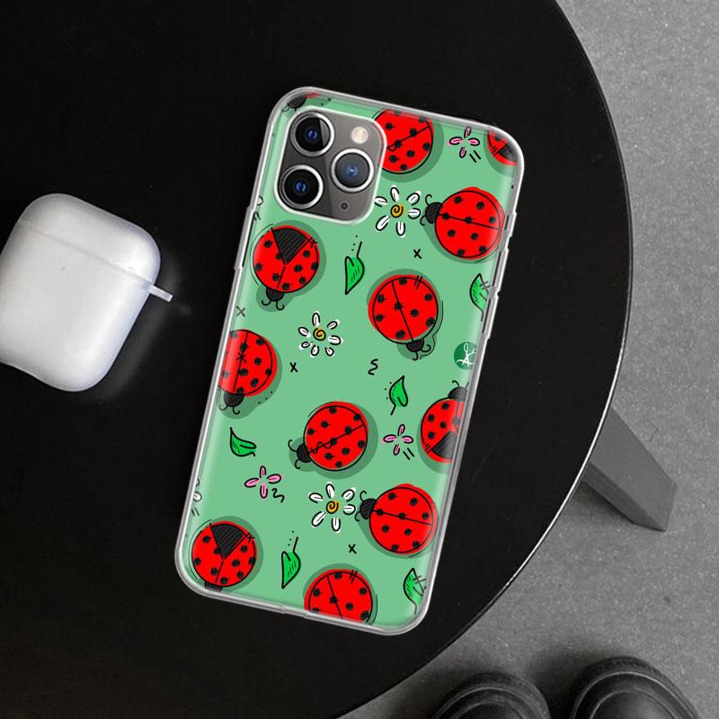 Insect Seven-Star ladybug Phone Case Cover for iPhone 11 12 13 Mini 14 15 Plus 16 Pro Max 17 Air 7 8 + SE Art Customized Fundas
