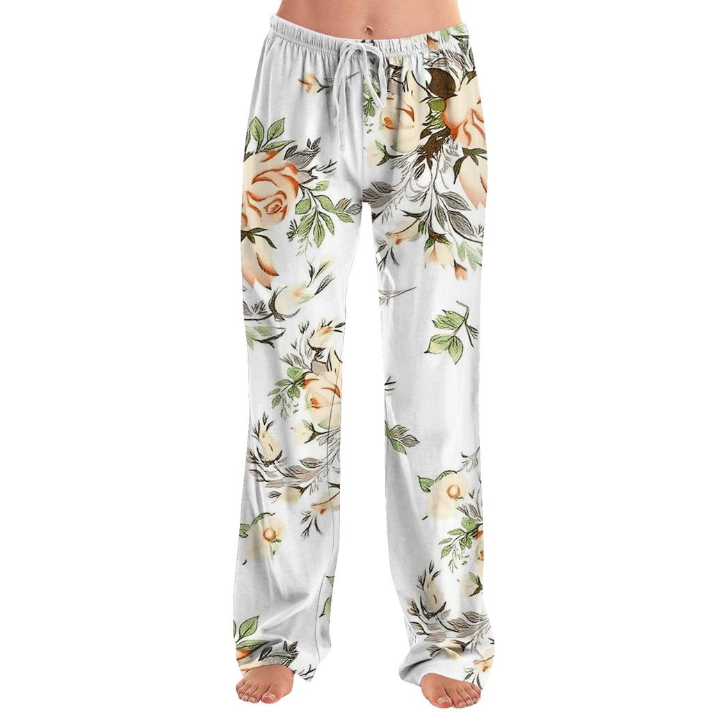 Dámské pyžamové kalhoty na spaní ležérní kalhoty se stahovací šňůrkou v pase pohodlné rovné kalhoty na jógu volné