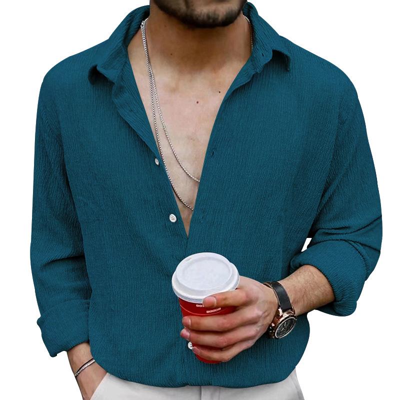 Spring and Autumn New Men's Long-sleeved Shirt Solid Color Casual Lapel Shirt Men