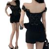 With chest pads, pure lace splicing tube top, two wear design sense, one-word shoulder backless and thin top