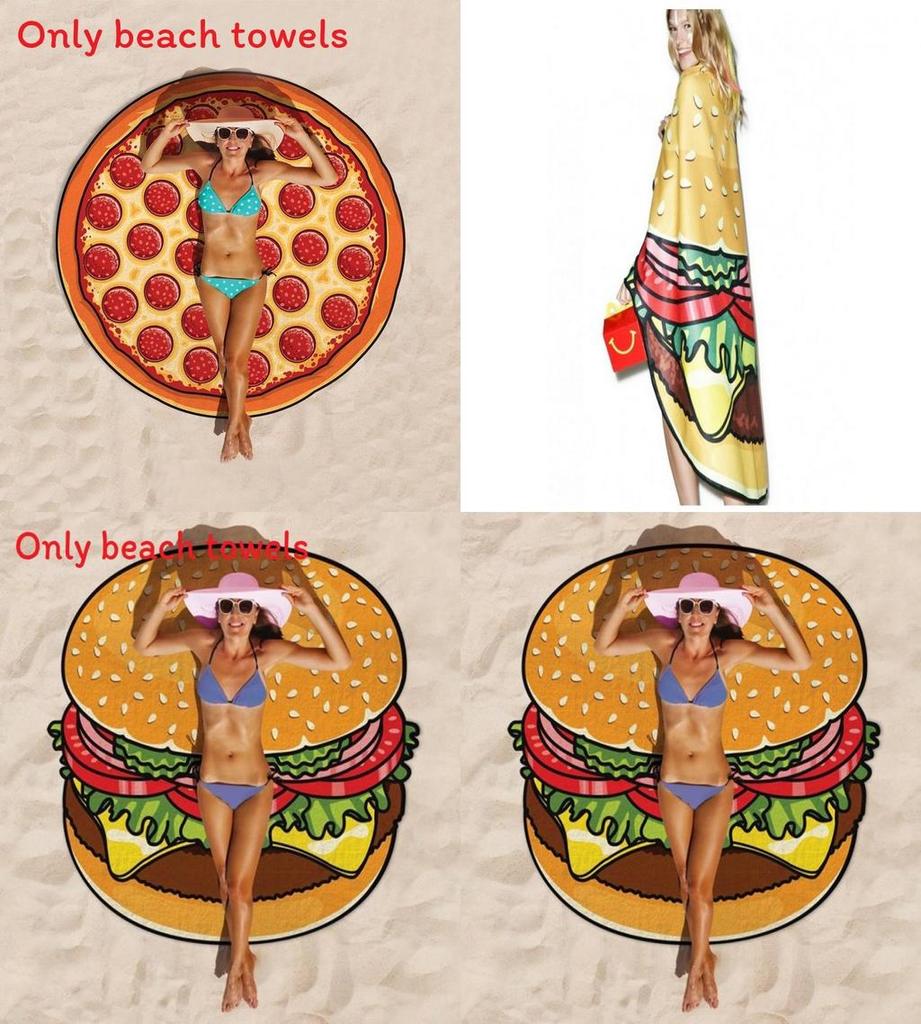 Hamburger Donuts Pizza Design Strandtuch für Kinder und Erwachsene aus Polyesterstoff für Pool und Strand