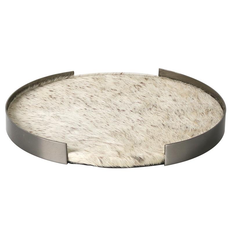 

Дизайнерский легкий роскошный кожаный круглый поднос из нержавеющей стали с имитацией конского волоса, украшение для гостиной, входа в отель, мягкое украшение Reincarnation tray (fur model) M101689