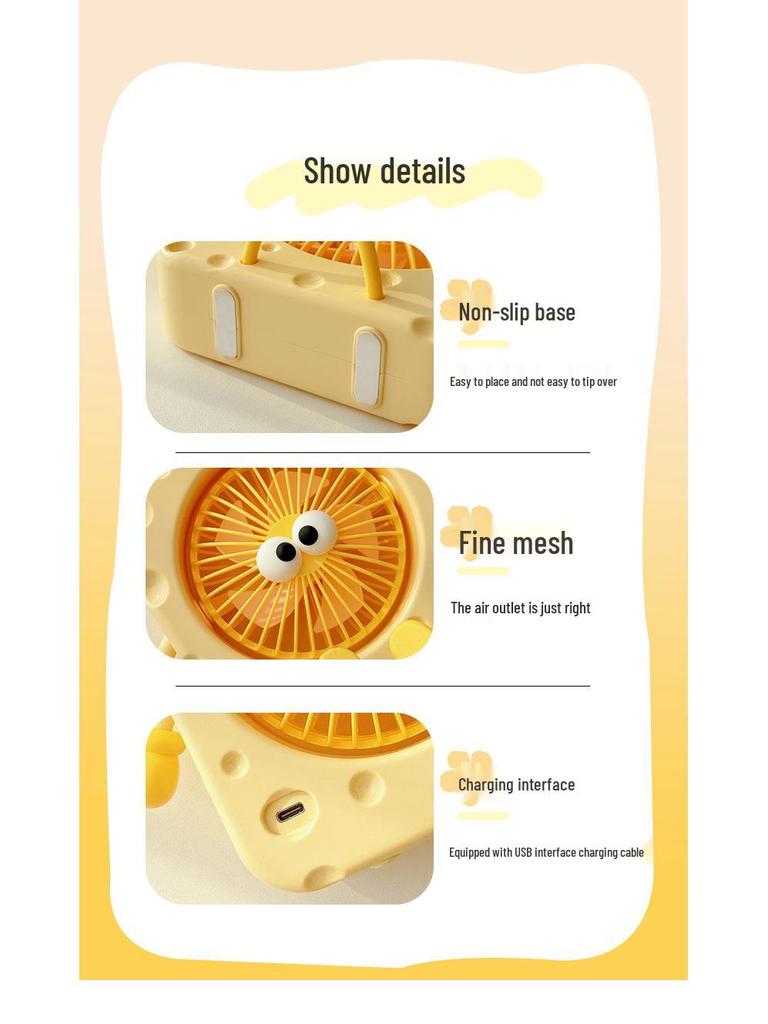 Compact USB Rechargeable Cheese-Shaped Desktop Fan with Three Speeds