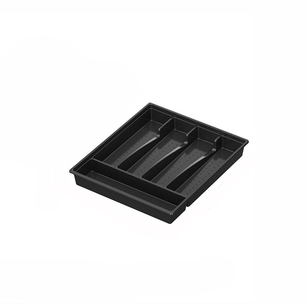

Plastic 5 Compartments Flatware Organizer Transparent Lid Cutlery Separation Trays Kitchen Black-without Lid