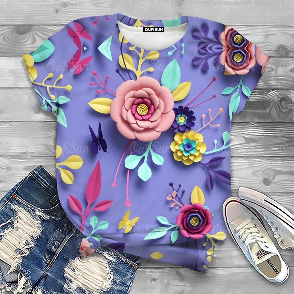 Summer Round Neck 3D Butterfly Print T-shirts Fashionable Casual Short Sleeved Women's T-shirts