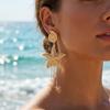 Exaggerated Large Metal Starfish Conch Drop Earrings for Women Ocean Style Long Tassel Piercing Earring Girl Beach Party Jewelry