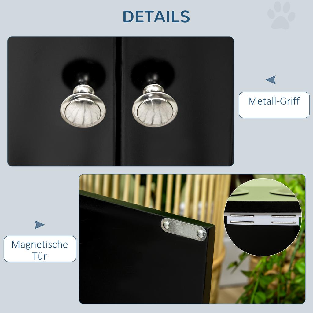 Raised Pet Feeder, with Two Bowls, Storage - Black