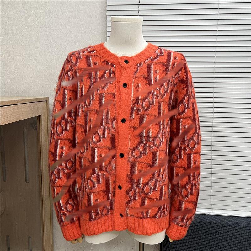 Höst/Vinter Unisex Lös Jacquardtröja med Broderat Bokstavslogotyp och Rund Hals