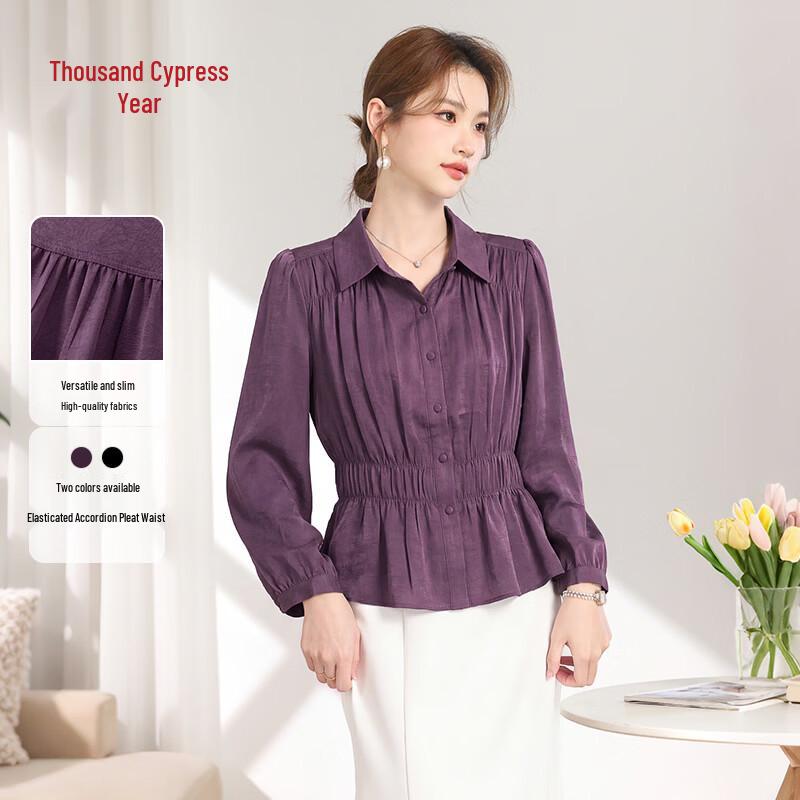 Women s Pleated Chiffon Long Sleeve Blouse 2XL