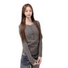 Korean Style Henley Collar Long Sleeve Women's Slim Fit Fleece Base Layer Top
