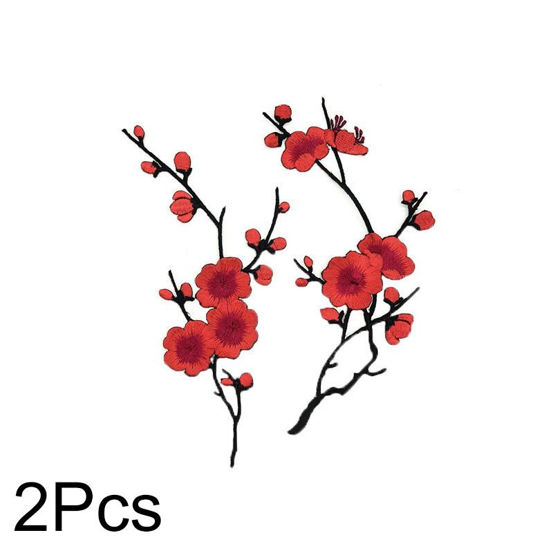 2Pcs Applique Patch DIY Plum Flower 17*8CM Iron Patches Clothing Embroidery For Dress Embroidered Appliques