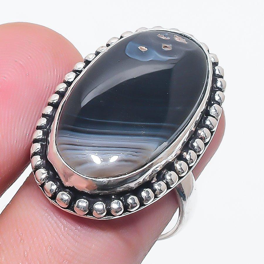 Natural Banded Agate Gemstone 925 Sterling Silver Jewelry Ring Size 7.5 R9q67