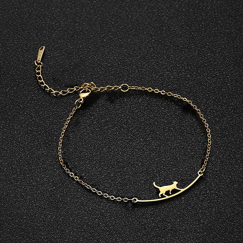 Lovely Trendy Stainless Steel Cute Cat Anklet Animal Pendant Chain Anklet For Women Girls  Jewelry Birthday Gifts
