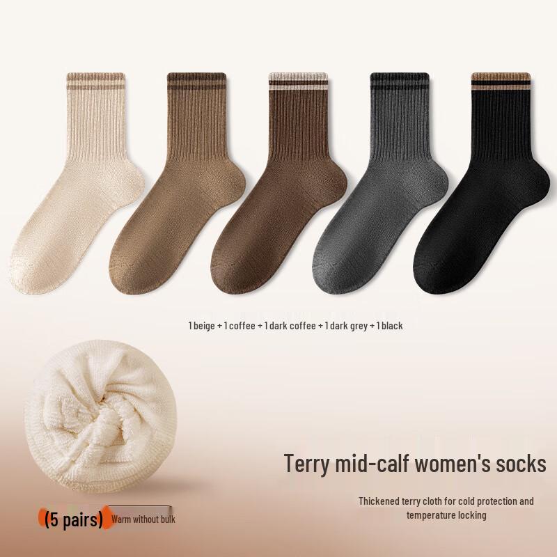 Yalu Women s Terry Cotton Mid-Calf Socks One Size