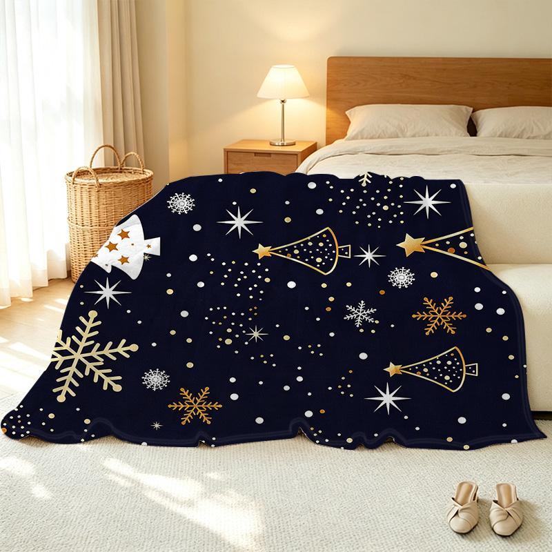 Christmas Themed Plush Flannel Blanket | Soft Warm Machine Washable with Snowflake & Christmas Tree Designs, Cozy for Home, Office Naps