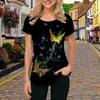 Mode Damen T-Shirt mit Schmetterlingsdruck Lustig Lässig Rundhals Kurzarm Sommer Damen T-Shirt