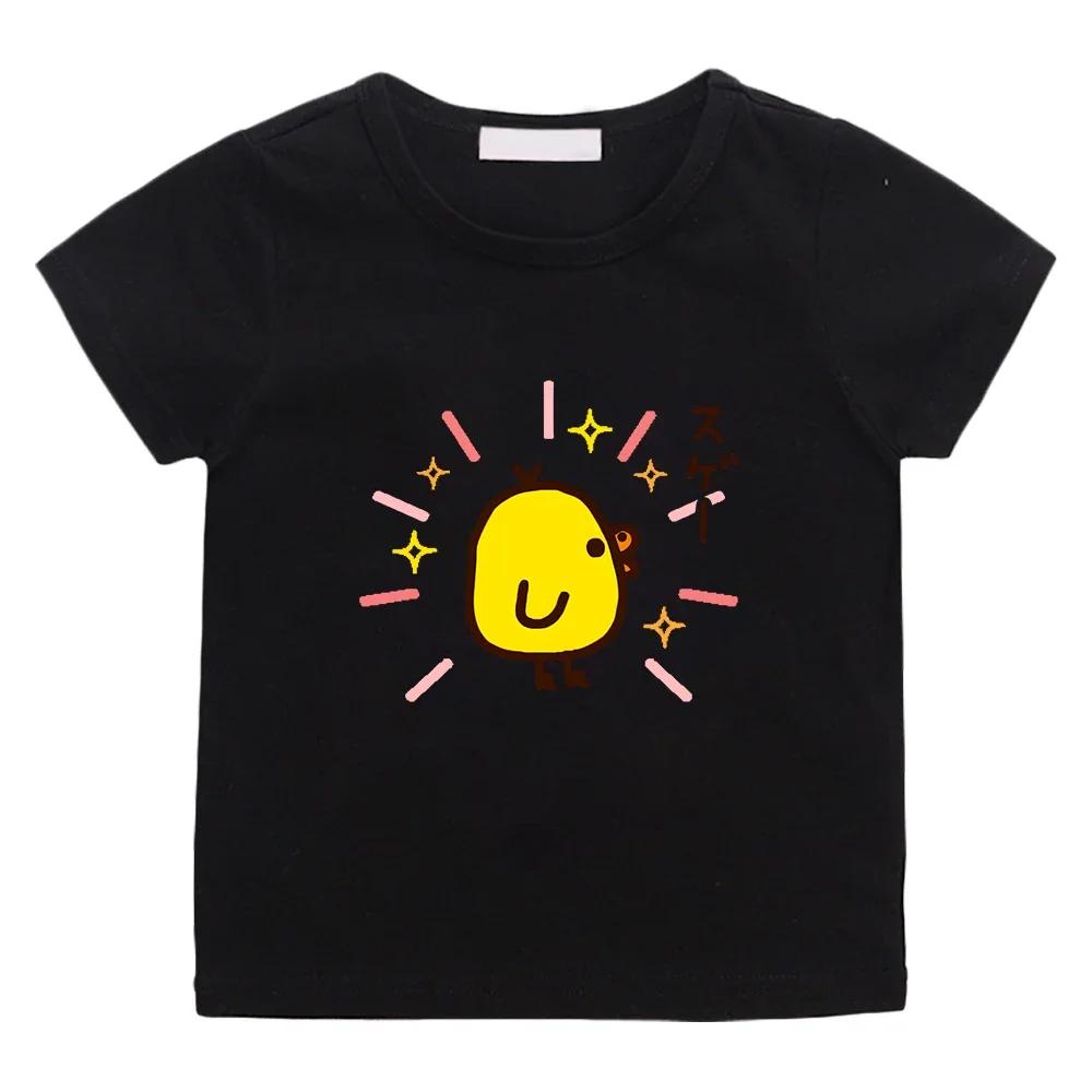 Cute Kiiroitori yellow chick purple T-shirt short sleeved summer T-shirt Kawaii cartoon casual children's T-shirt boy/girl