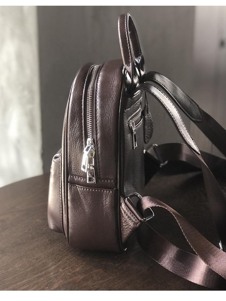 Johnature Versatile Genuine Leather Women Bag Small Backpack Leisure Solid Color Natural Cowhide Travel Backpacks