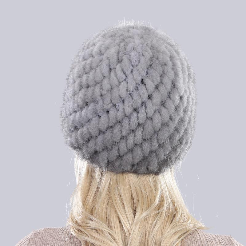 Winter women outdoor keep warm real mink fur hats Natural knitted mink fur cap Lady Good elasticity 100% genuine mink fur hat