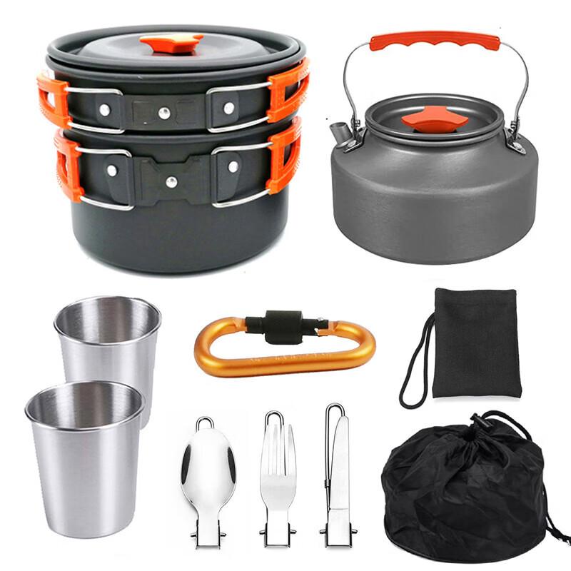 Lizhan Outdoor 2-3 Person Camping Cookware Set with Tea Kettle