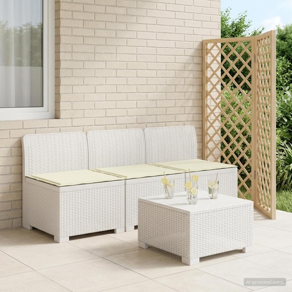 3 Seater Garden Sofa with Cushions Rattan Look PP White