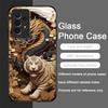 Shiny Golden Dragon and Tiger Pattern Tempered Glass Phone Case for Samsung Galaxy S25 Ultra S24 S23 Plus S22 S21 S20 FE Covers