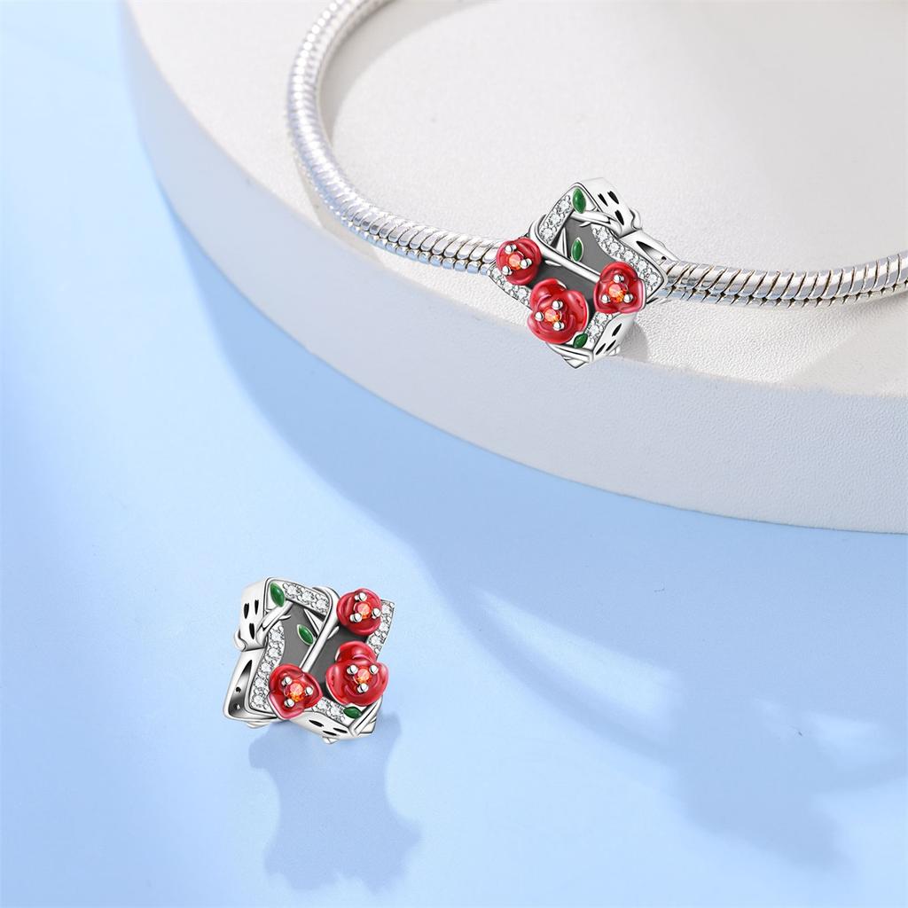 Genuine Beautiful Charm Copper Red Roses Star Bead Fits Bracelets Women Jewellery Crafting DoItYourself Gifts Beautiful Exquisite