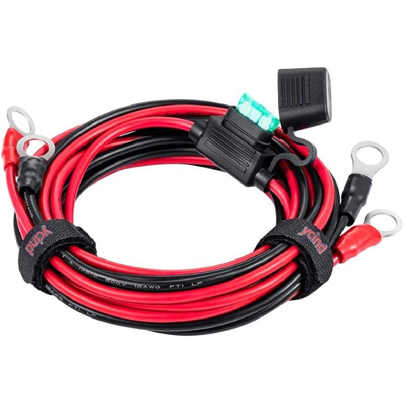 3/8" Ring Eyelet Terminal Battery Boost Cable Heavy-Duty 30A Fuse 12V/24V 12AWG Cord 10Ft