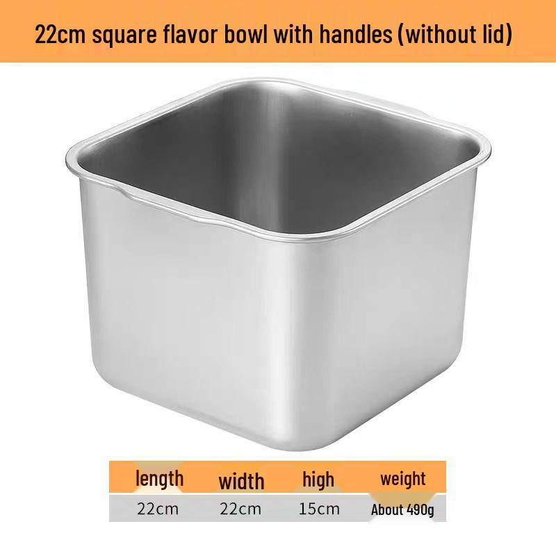 304 Stainless Steel Square Jam Bowl with Lid - Commercial Kitchen Seasoning and Sauce Container.