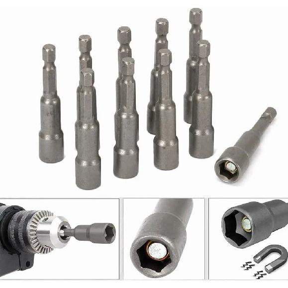 6mm-19mm Impact Socket Magnetic Nut Screwdriver 1/4 Hex Key Set Drill Bit Adapter for Power Drills Impact Drivers Socket Kit